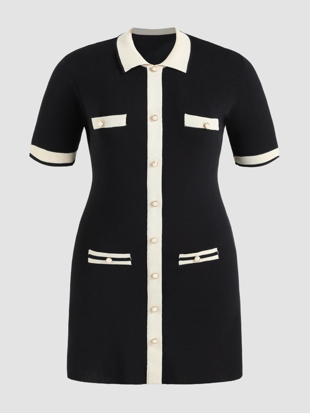Cider Black and Cream Knit Button-Down Mini Dress